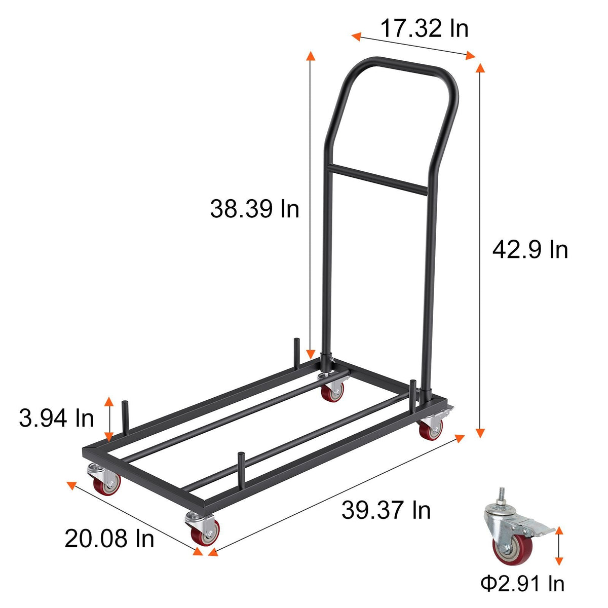 Folding Chair Dolly, Iron Commercial Cart with 12 Chairs Capacity, Folding Chairs Rack Trolley with 4 Casters, Storage Transport Dolly for Flat Stacking Plastic Resin and Wood Chairs, Black