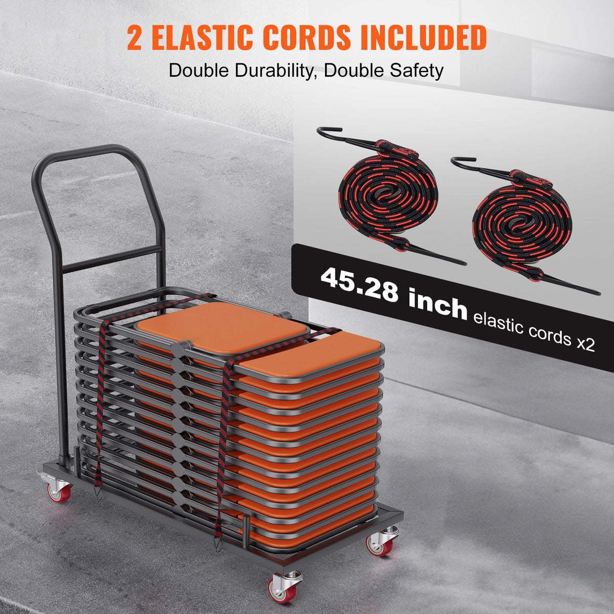Folding Chair Dolly, Iron Commercial Cart with 12 Chairs Capacity, Folding Chairs Rack Trolley with 4 Casters, Storage Transport Dolly for Flat Stacking Plastic Resin and Wood Chairs, Black