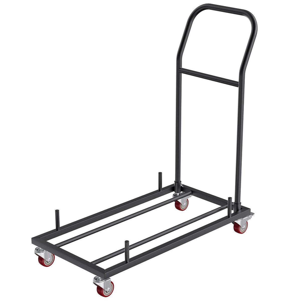Folding Chair Dolly, Iron Commercial Cart with 12 Chairs Capacity, Folding Chairs Rack Trolley with 4 Casters, Storage Transport Dolly for Flat Stacking Plastic Resin and Wood Chairs, Black