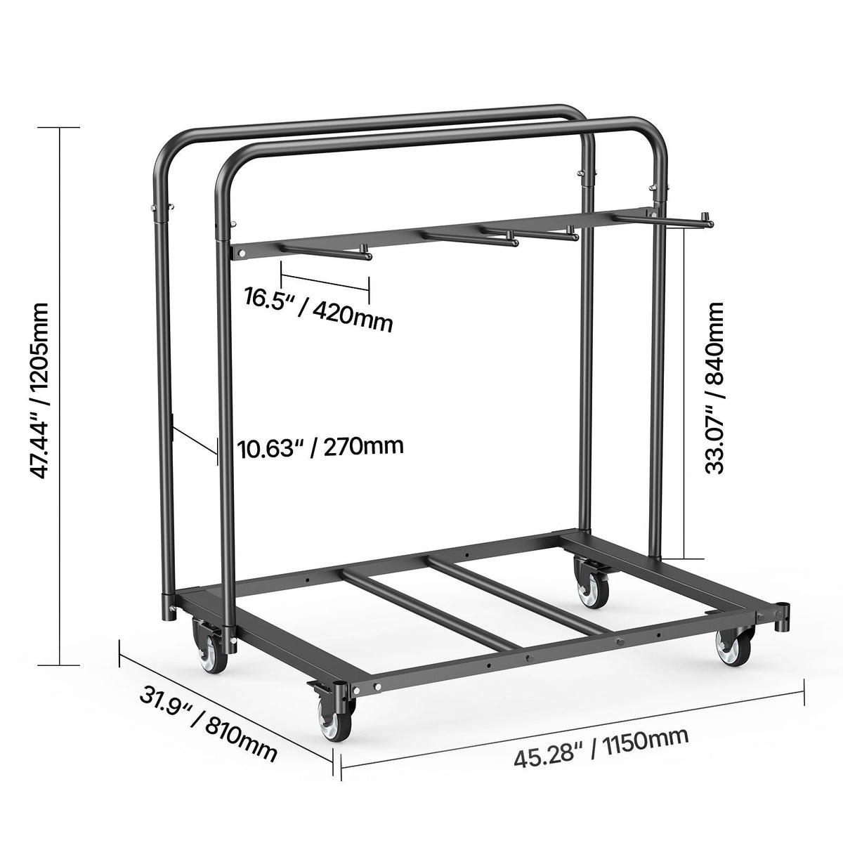 Folding Chair Rack, 400 LBS Capacity, Heavy-duty Chair Cart for 5 Tables+14 Chairs, Chair Storage Dolly Chair Holder w/ Swivel Casters and Locking Wheels,for Party Event,Hotel, Matte Black