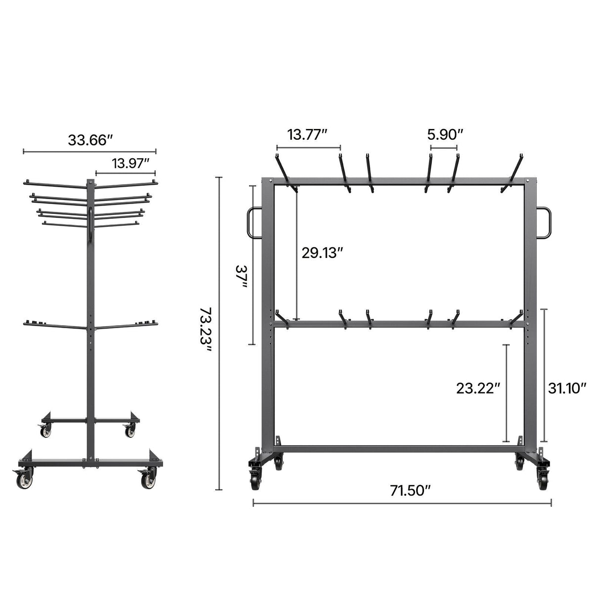 Folding Chair Rack, 800 LBS Capacity, Heavy-duty Chair Cart for 84 Chairs/ 12 Tables+42 Chairs, Dual-layer Chair Storage Dolly with Rubber Wheels and Holders, Large Chair Holder, Matte Black