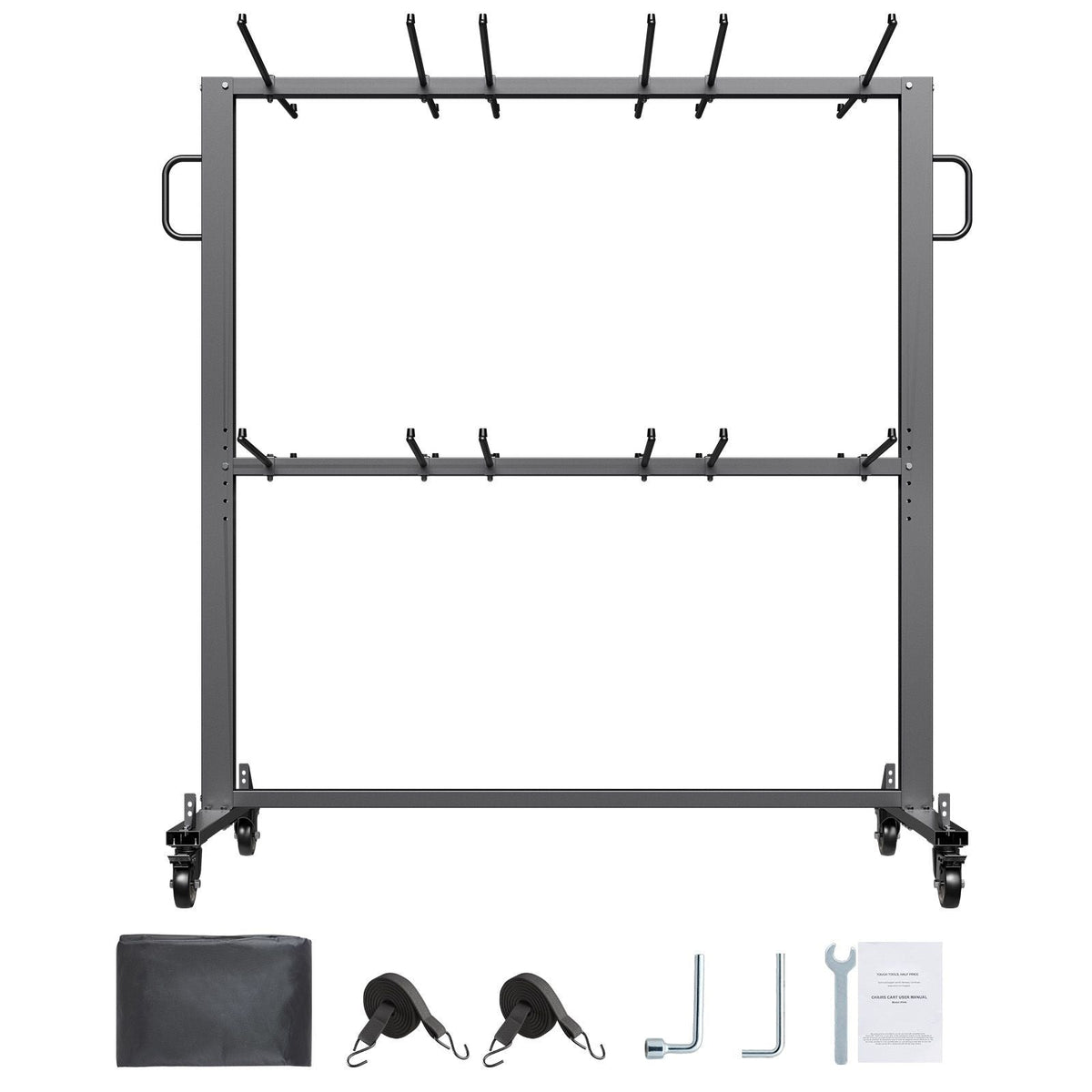Folding Chair Rack, 800 LBS Capacity, Heavy-duty Chair Cart for 84 Chairs/ 12 Tables+42 Chairs, Dual-layer Chair Storage Dolly with Rubber Wheels and Holders, Large Chair Holder, Matte Black