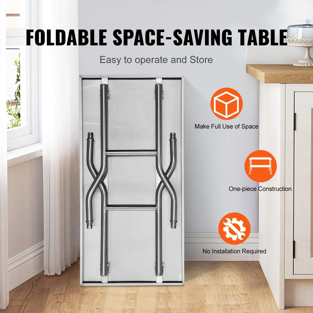 Folding Commercial Prep Table, 48 x 30 Inch Commercial Worktable Workstation with Undershelf, Heavy-duty Stainless Steel Folding Table with 300 lbs Load, for Home Kitchen Restaurant Garage