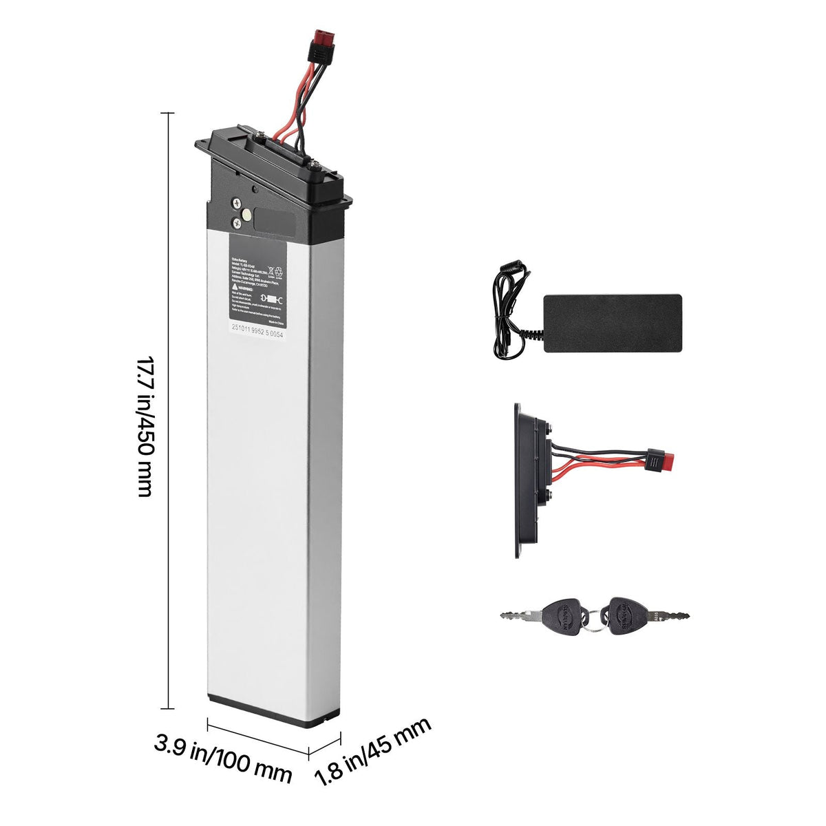 Folding Ebike Battery, 48V 10.4Ah Electric Bike Lithium Battery Pack with BMS, 3A Charger, Lock for 1000W E-Bike Motor, Detachable Electric Bicycle Replacement Kit with Handle & Discharge Socket