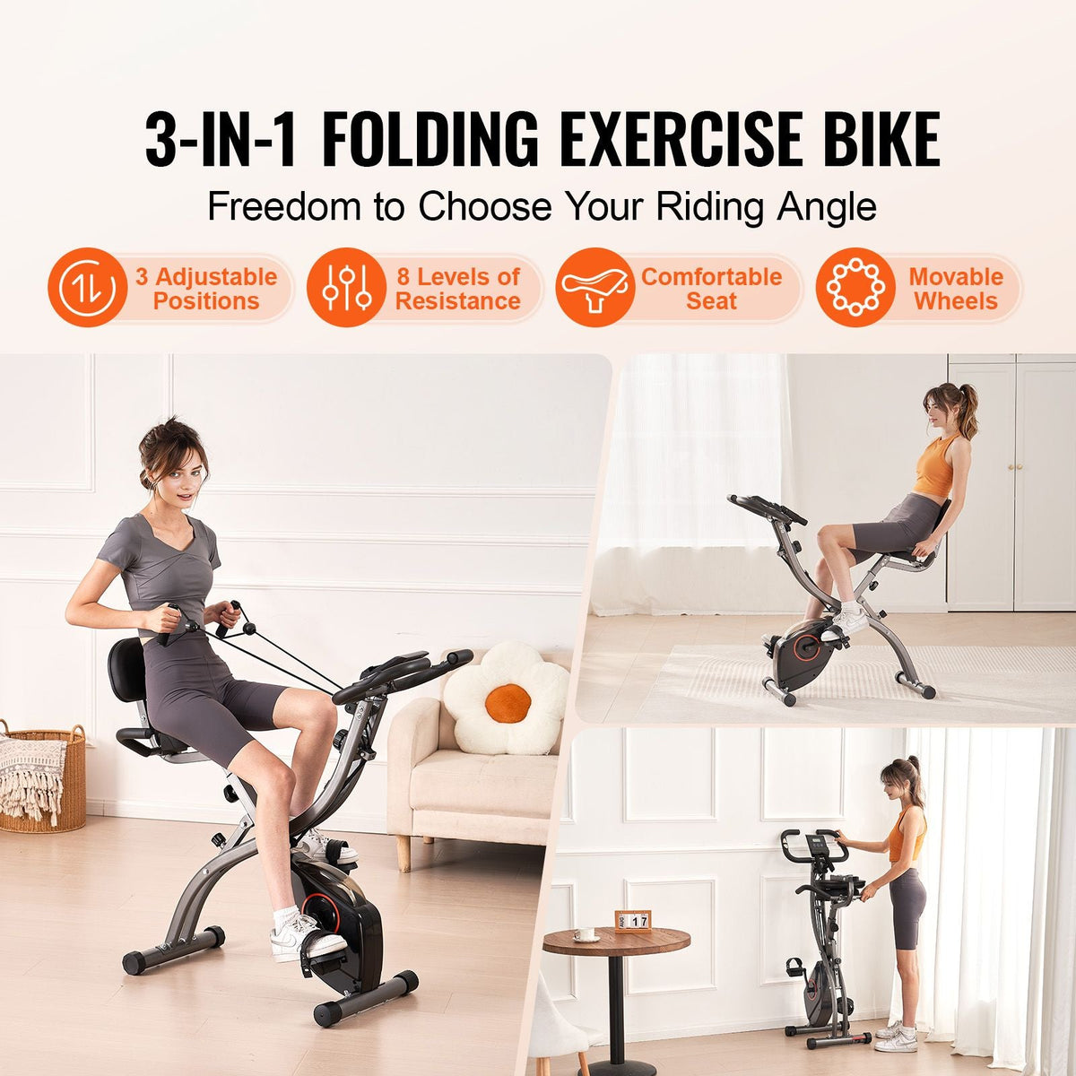 Folding Exercise Bike, Foldable Fitness Stationary Bike, Adjustable Magnetic Resistance Stationary Bike, Upright Indoor Cycling Bike for Home Gym Workout, Comfortable Seat Cushion, LCD Monitor
