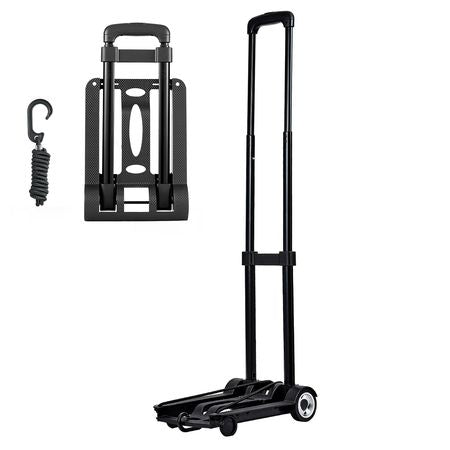 Folding Hand Truck, 110 lbs Load Capacity, Collapsible Luggage Cart with 2 Wheels & 1 Elastic Rope, Utility Dolly Platform Cart for Airport Travel Furniture Luggage Office Moving, Black