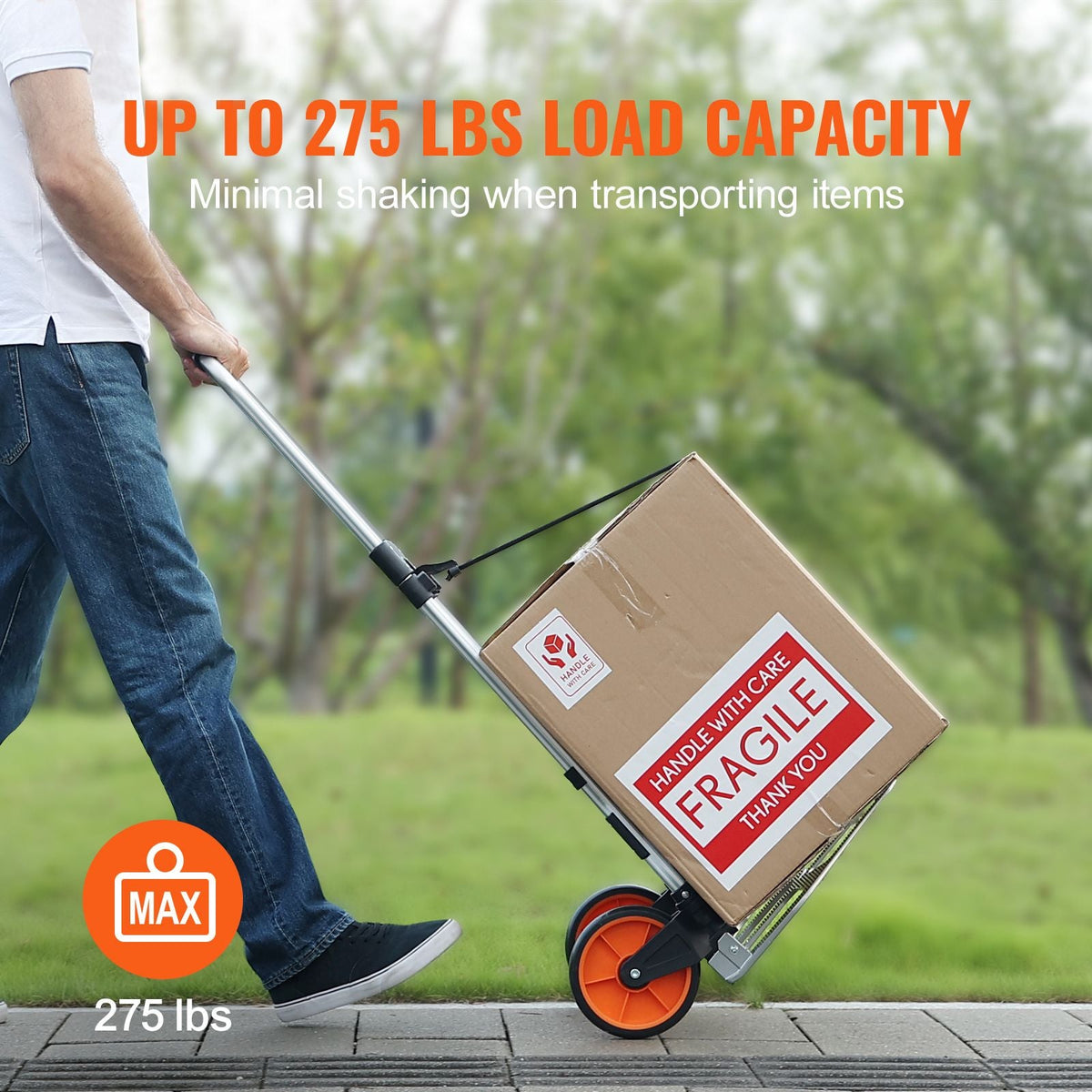 Folding Hand Truck, 275 lbs Load Capacity, Aluminum Portable Cart, Convertible Hand Truck and Dolly with Telescoping Handle and PP+TPR Wheels, Ultra Lightweight Super Strong for Moving Warehouse