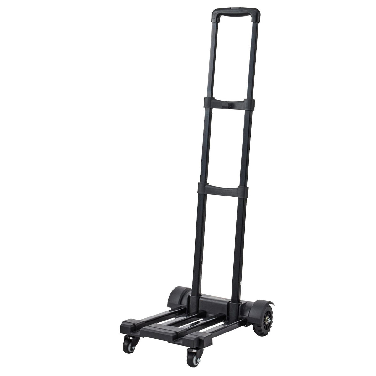 Folding Hand Truck, 290 lbs Load Capacity, Collapsible Luggage Cart with 4 Wheels, 2 Elastic Ropes & Expandable Base, Utility Dolly Platform Cart for Airport Travel Luggage Office Moving, Black