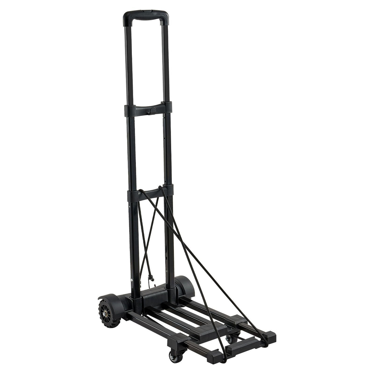 Folding Hand Truck, 290 lbs Load Capacity, Collapsible Luggage Cart with 4 Wheels, 2 Elastic Ropes & Expandable Base, Utility Dolly Platform Cart for Airport Travel Luggage Office Moving, Black