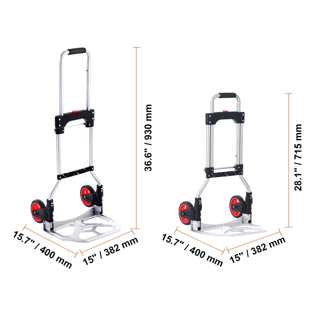 Folding Hand Truck and Dolly, 176 lbs Capacity, Aluminum Foldable Cart, Heavy-Duty Luggage Trolley Cart with Telescoping Handle and PP+TPR Wheels for Home, Office, Shopping, Travel