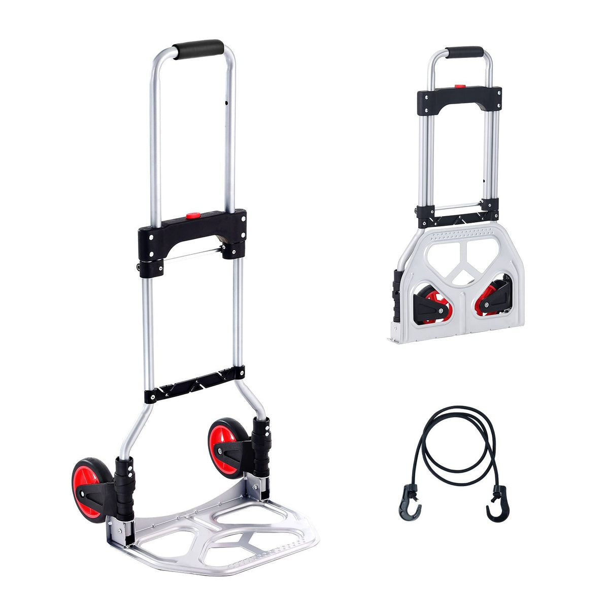 Folding Hand Truck and Dolly, 176 lbs Capacity, Aluminum Foldable Cart, Heavy-Duty Luggage Trolley Cart with Telescoping Handle and PP+TPR Wheels for Home, Office, Shopping, Travel
