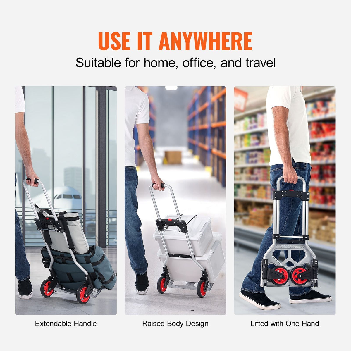 Folding Hand Truck and Dolly, 176 lbs Capacity, Aluminum Foldable Cart, Heavy-Duty Luggage Trolley Cart with Telescoping Handle and PP+TPR Wheels for Home, Office, Shopping, Travel