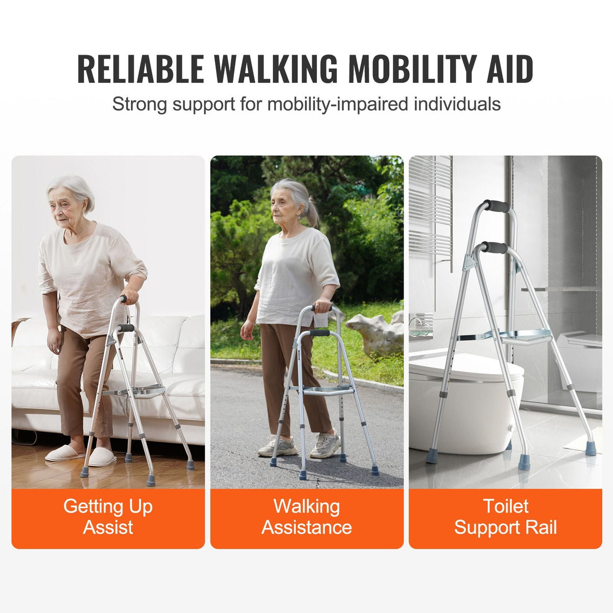Folding Hemi Walker, One Arm Folding Walker for Seniors with 6-Level Adjustable Height, Lightweight Aluminum | Side One-Hand Style Mobility Aid for Elderly Handicapped Disabled, Up to 350LBS