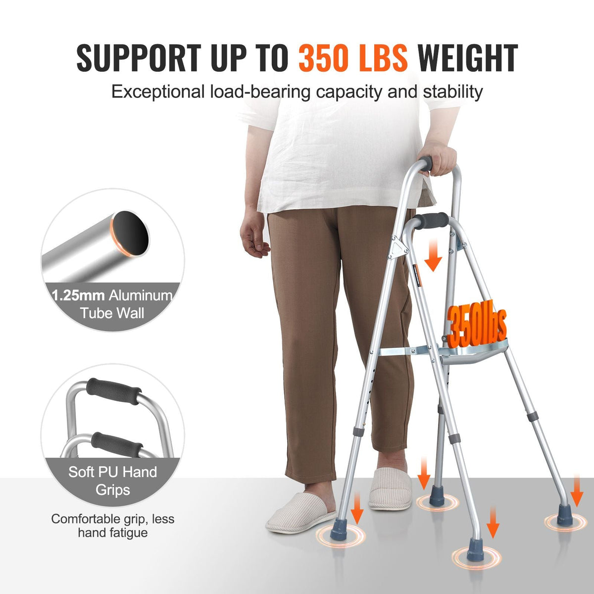 Folding Hemi Walker, One Arm Folding Walker for Seniors with 6-Level Adjustable Height, Lightweight Aluminum | Side One-Hand Style Mobility Aid for Elderly Handicapped Disabled, Up to 350LBS