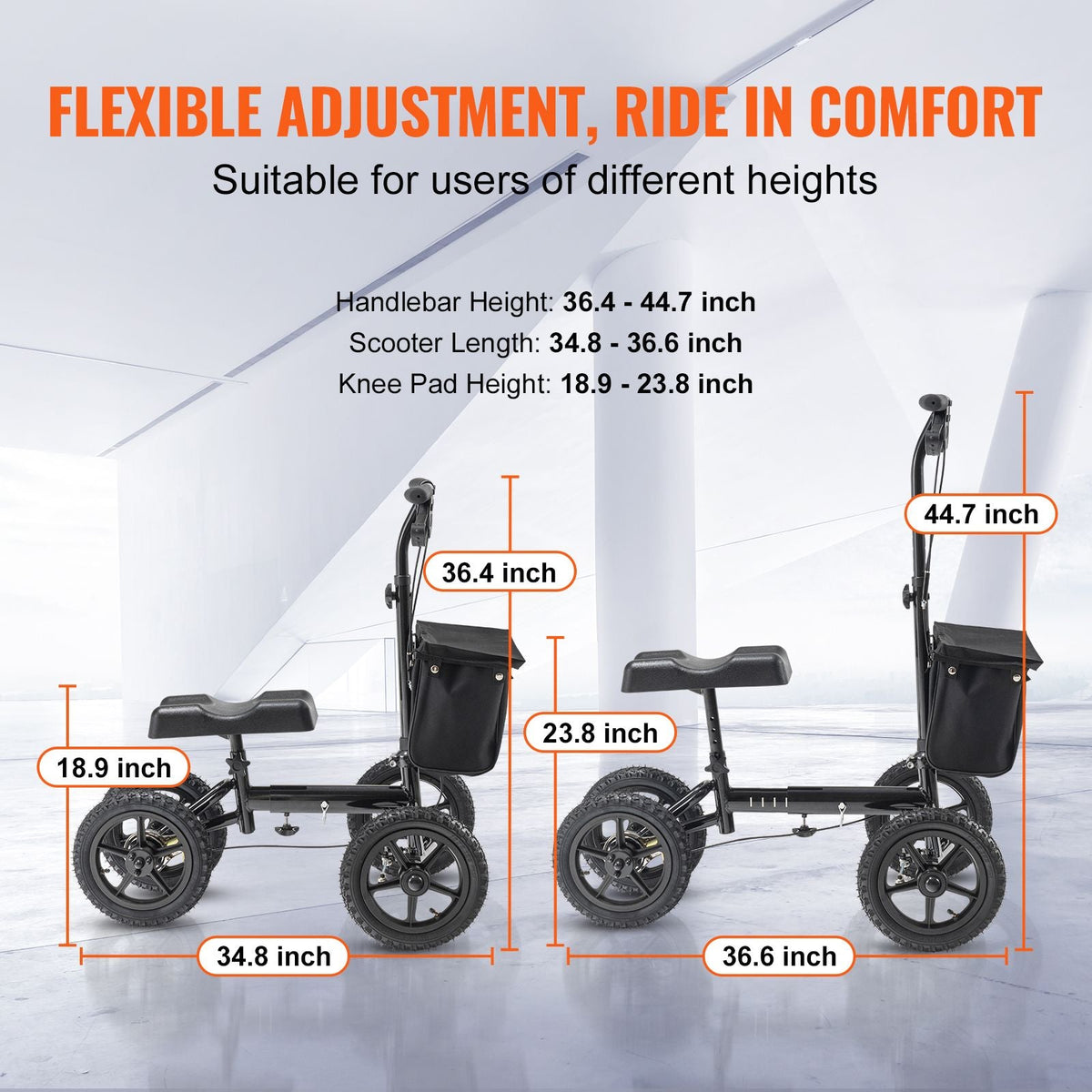 Folding Knee Scooter, Aluminum Steerable Knee Walker with Height-Adjustable Handlebar & Knee Pad, 12" All-Terrain Wheels, Dual Brakes, Leg Recovery Scooter for Broken Ankle Foot Injuries, 350LBS