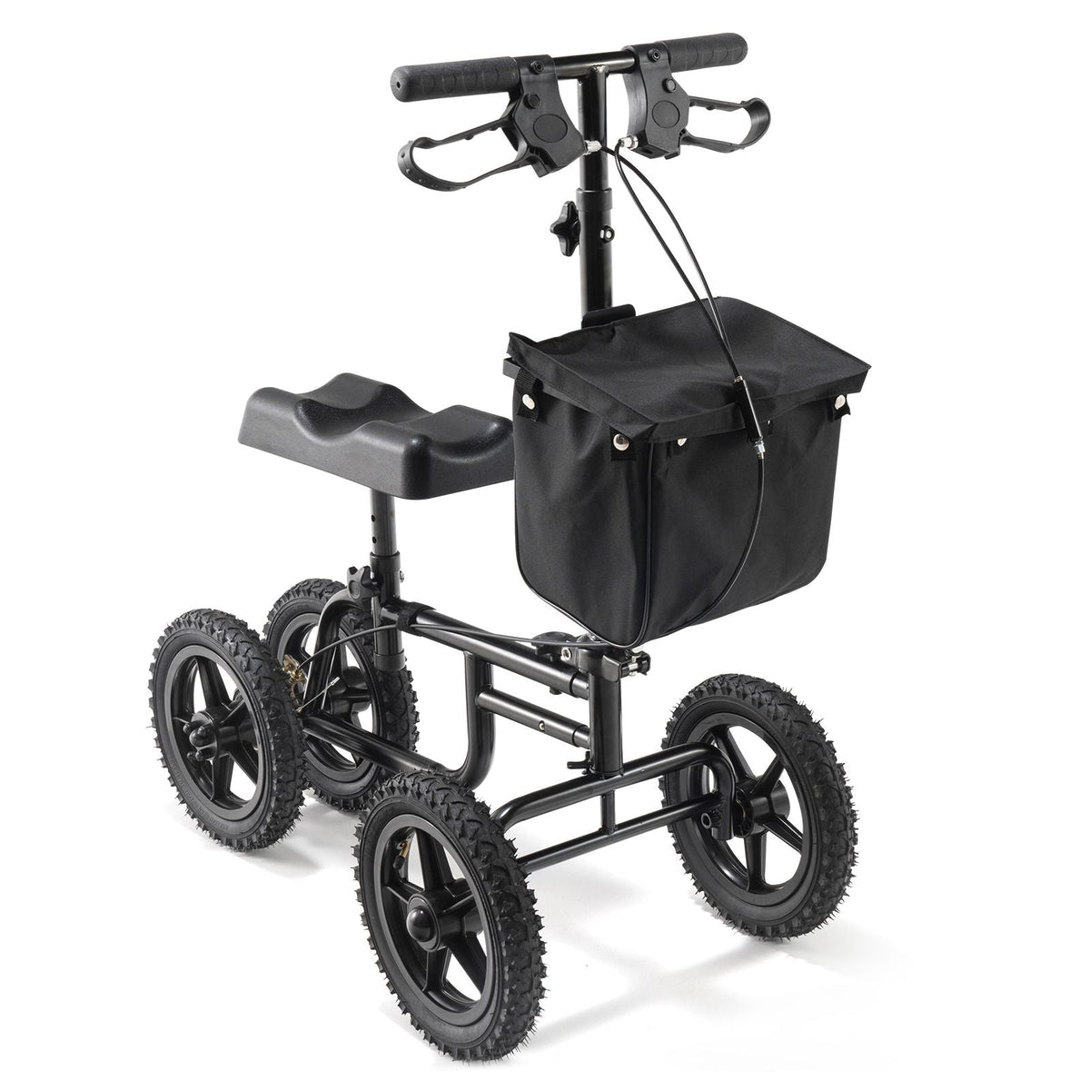 Folding Knee Scooter, Carbon Steel Steerable Knee Walker with Height-Adjustable Handlebar & Knee Pad, 12" All-Terrain Wheel, Dual Brakes, Leg Recovery Scooter for Injured Ankle Foot Knee, 350LBS