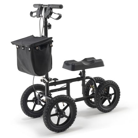 Folding Knee Scooter, Carbon Steel Steerable Knee Walker with Height-Adjustable Handlebar & Knee Pad, 12" All-Terrain Wheel, Dual Brakes, Leg Recovery Scooter for Injured Ankle Foot Knee, 350LBS