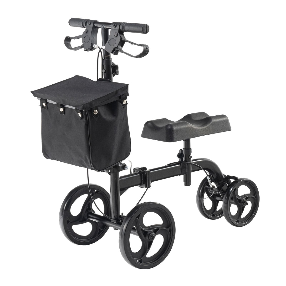 Folding Knee Scooter, Carbon Steel Steerable Knee Walker with Height-Adjustable Handlebar & Knee Pad, All-Terrain Solid Wheels, Dual Brakes, Leg Recovery Scooter for Broken Ankle Foot Injuries