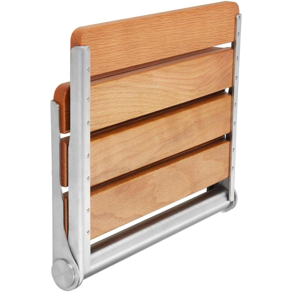 Folding Oak Shower Seat, 16.1" x 13.4" Unfolded, Wall Mounted Fold Up Shower Bench with 440 lbs Load Capacity, Space Saving Home Care Fold Down Shower Chair, for Seniors Pregnant Women Children