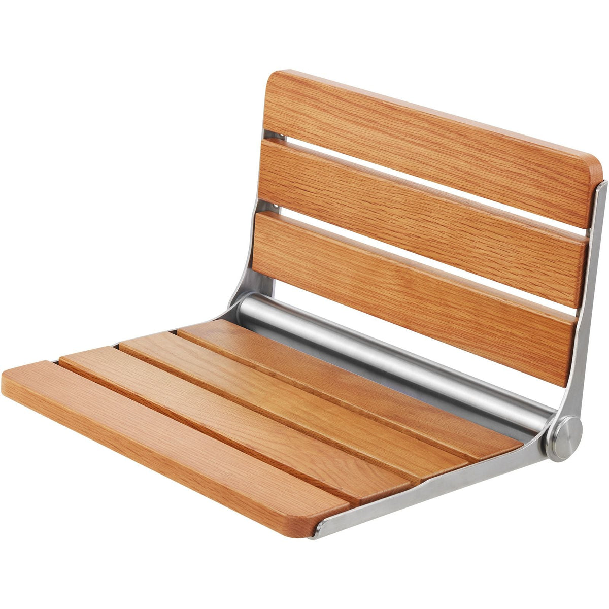 Folding Oak Shower Seat, 16.1" x 13.4" Unfolded, Wall Mounted Fold Up Shower Bench with 440 lbs Load Capacity, Space Saving Home Care Fold Down Shower Chair, for Seniors Pregnant Women Children