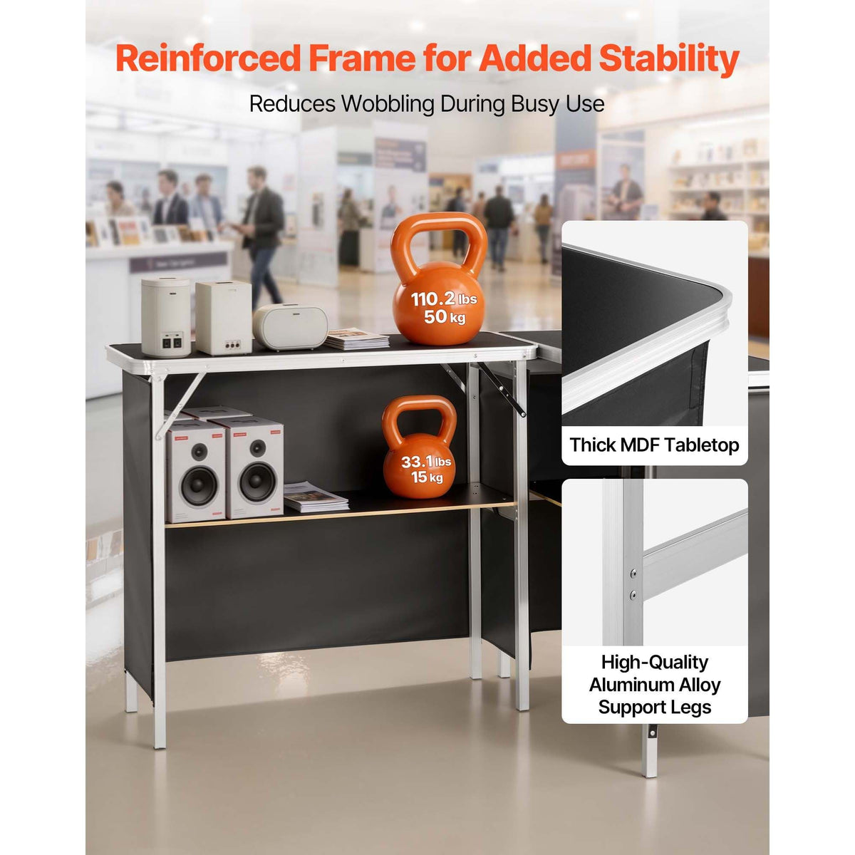Folding Portable Bar Table, 2 pcs, 38.6 x 15.2 x 34.3 in, with Carry Bag, Storage Shelf, Detachable Skirt, Quick and Easy Setup, Foldable Mobile Bartending Station for Events, Party, Tradeshow