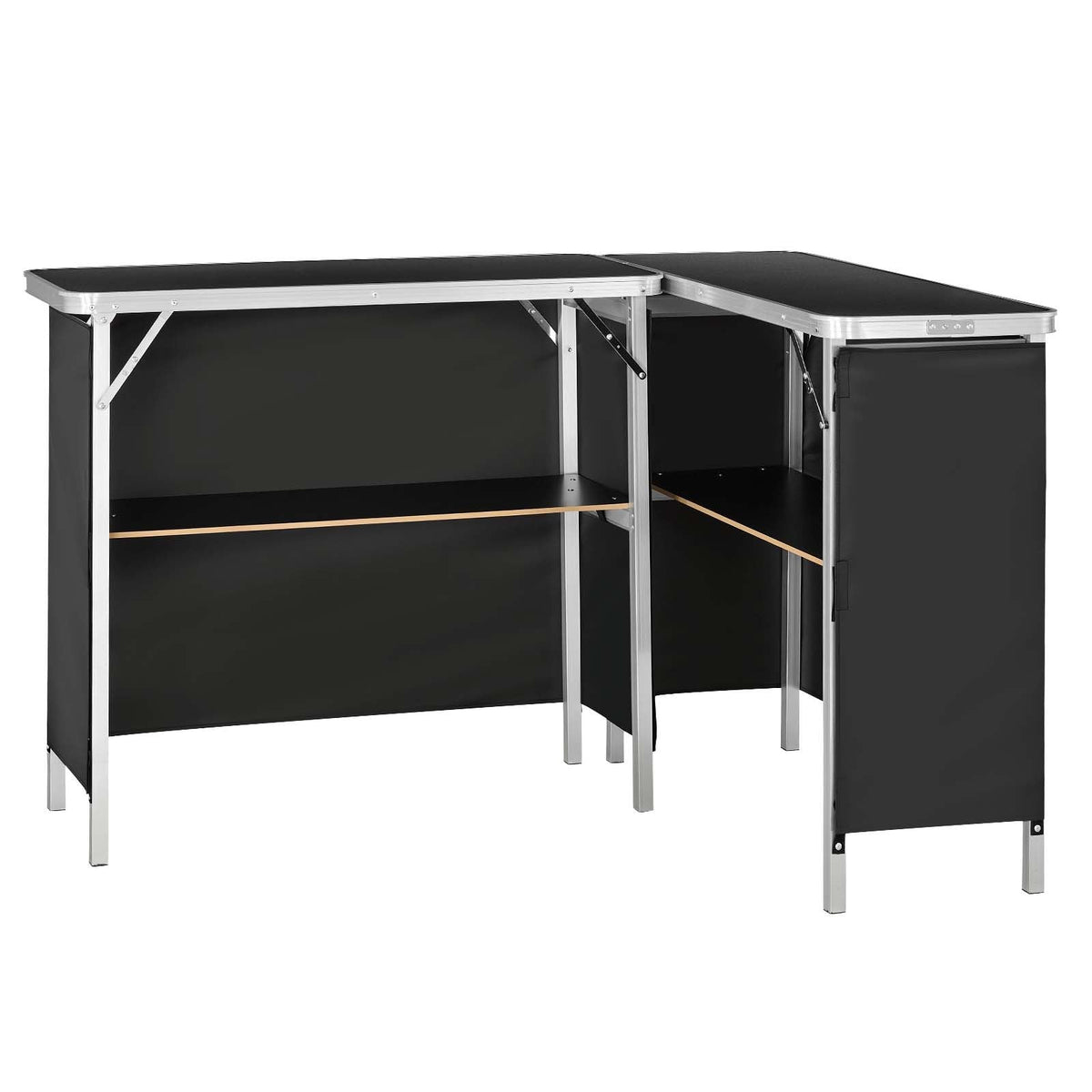Folding Portable Bar Table, 2 pcs, 38.6 x 15.2 x 34.3 in, with Carry Bag, Storage Shelf, Detachable Skirt, Quick and Easy Setup, Foldable Mobile Bartending Station for Events, Party, Tradeshow