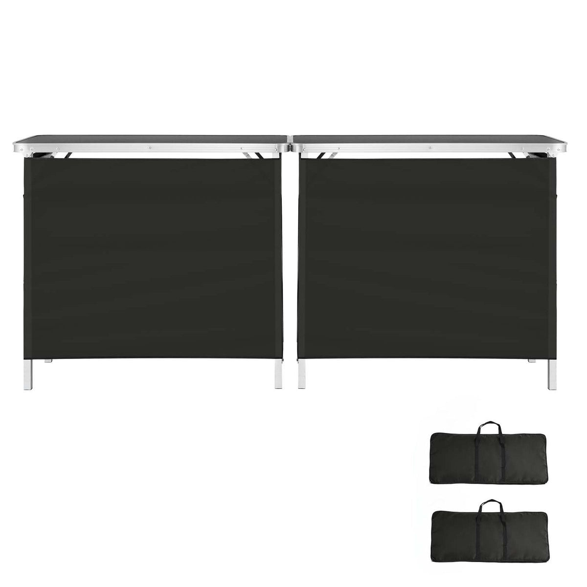 Folding Portable Bar Table, 2 pcs, 38.6 x 15.2 x 34.3 in, with Carry Bag, Storage Shelf, Detachable Skirt, Quick and Easy Setup, Foldable Mobile Bartending Station for Events, Party, Tradeshow