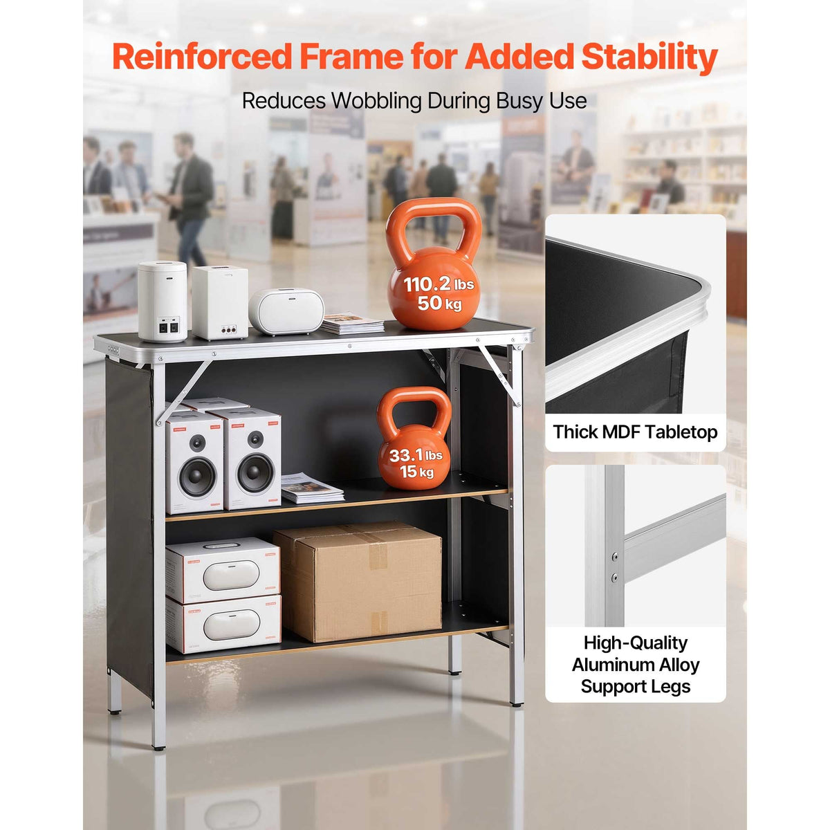 Folding Portable Bar Table, 38.6 x 15.2 x 34.3 in, with Carry Bag, Storage Shelf, and Detachable Skirt, Quick and Easy Setup, Foldable Mobile Bartending Station for Events, Party, Tradeshow