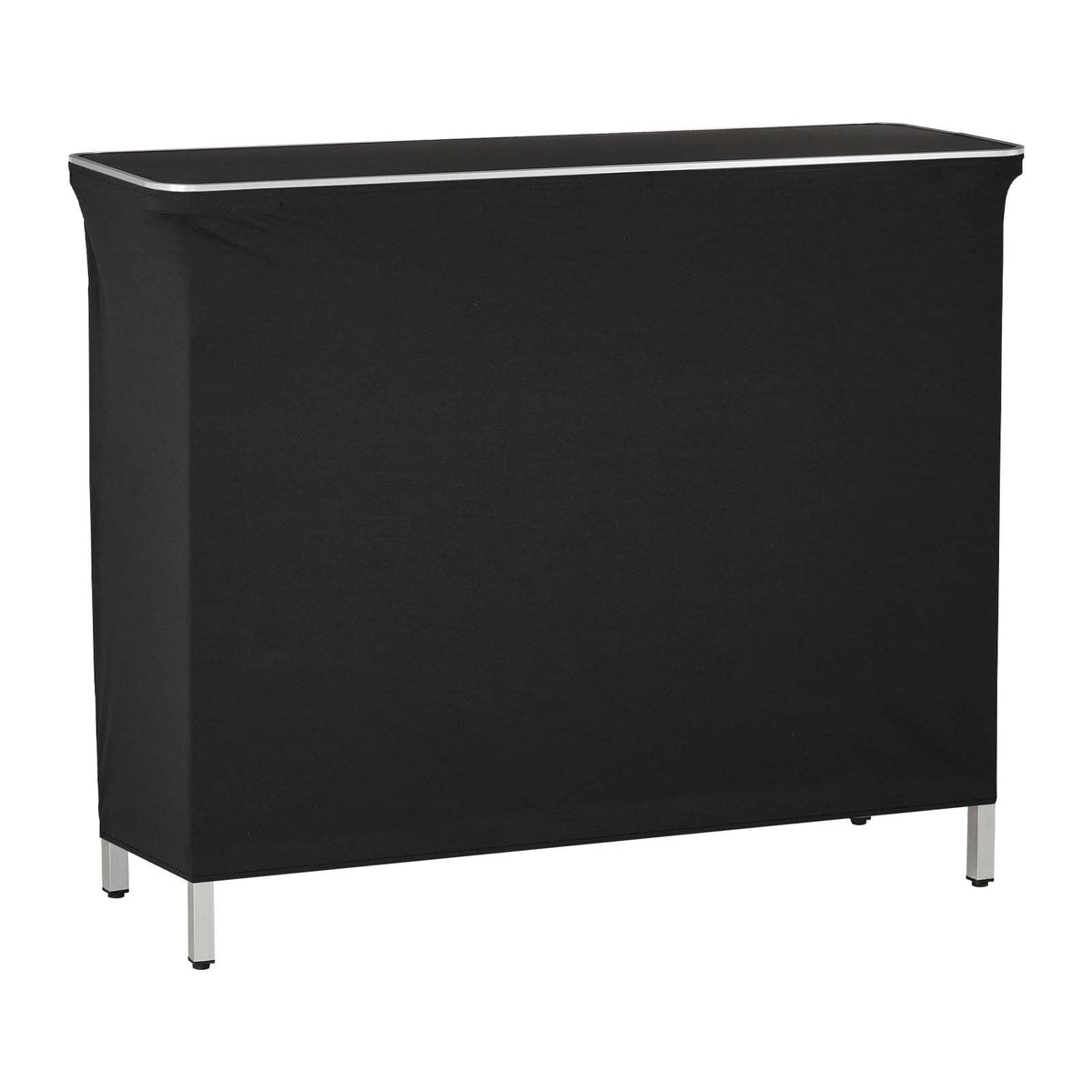 Folding Portable Bar Table, 43.3 x 15.2 x 34.8 in, with Carry Bag, 2 Storage Shelves, and Detachable Skirt, Quick and Easy Setup, Foldable Mobile Bartending Station for Events, Party, Tradeshow