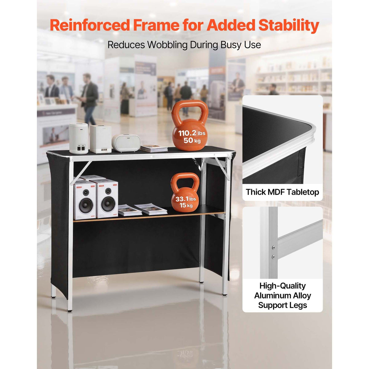 Folding Portable Bar Table, 43.3 x 15.2 x 34.8 in, with Carry Bag, Storage Shelf, and Detachable Skirt, Quick and Easy Setup, Foldable Mobile Bartending Station for Events, Party, Tradeshow