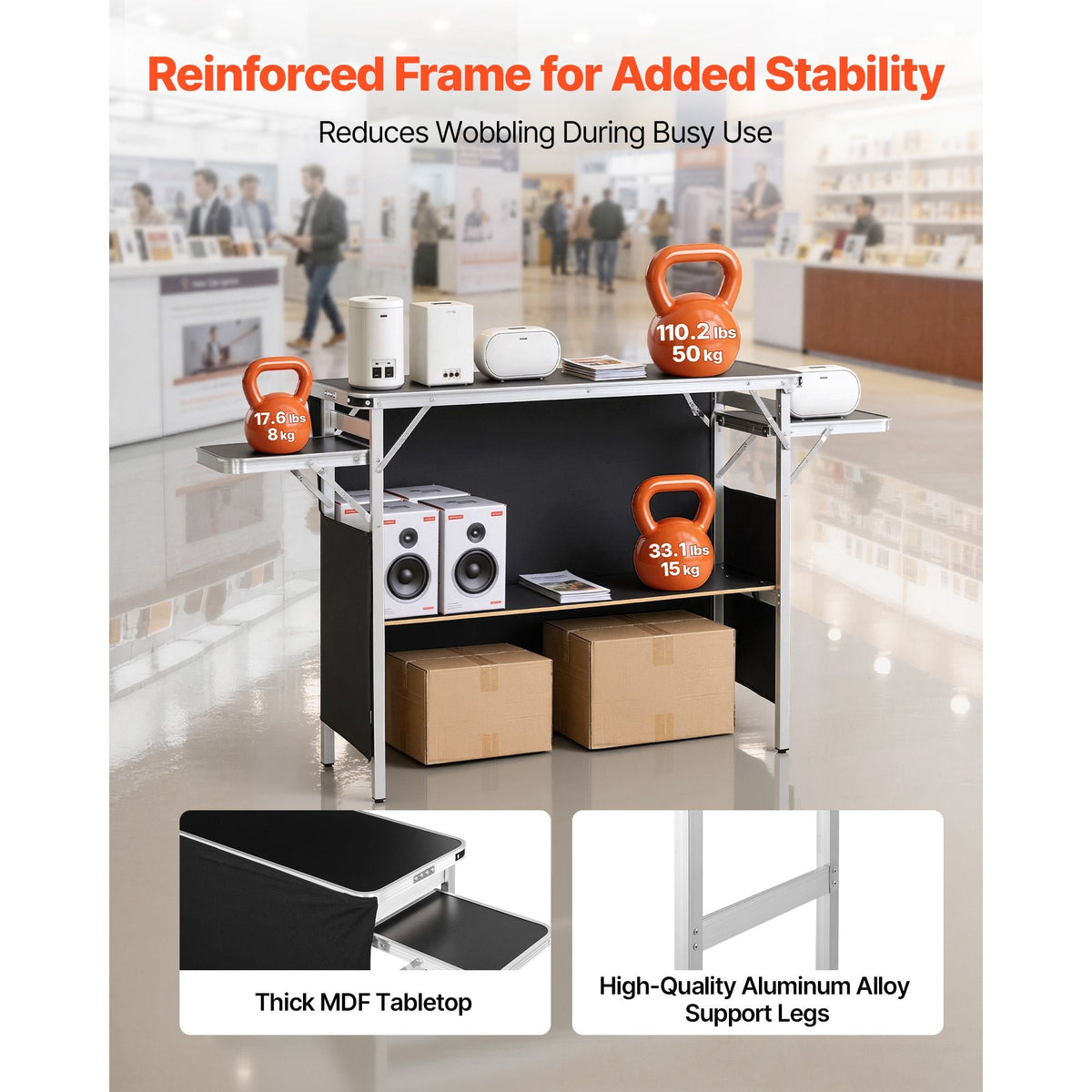 Folding Portable Bar Table, 43.3 x 15.4 x 34.6 in, with Carry Bag, Storage Shelf, and Detachable Skirt, Quick and Easy Setup, Foldable Mobile Bartending Station for Events, Party, Tradeshow
