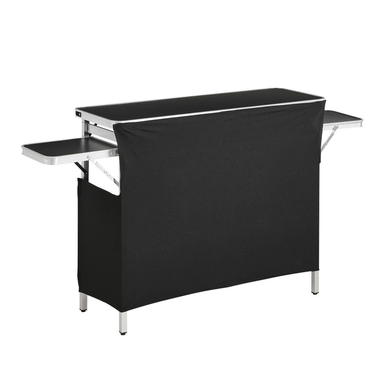 Folding Portable Bar Table, 43.3 x 15.4 x 34.6 in, with Carry Bag, Storage Shelf, and Detachable Skirt, Quick and Easy Setup, Foldable Mobile Bartending Station for Events, Party, Tradeshow