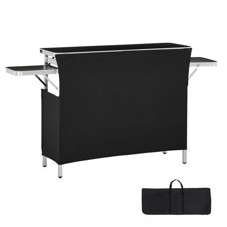 Folding Portable Bar Table, 43.3 x 15.4 x 34.6 in, with Carry Bag, Storage Shelf, and Detachable Skirt, Quick and Easy Setup, Foldable Mobile Bartending Station for Events, Party, Tradeshow