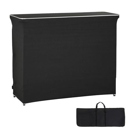 Folding Portable Bar Table, 43.5 x 15.4 x 39.8 in, with Carry Bag, 2 Storage Shelves, and Detachable Skirt, Quick and Easy Setup, Foldable Mobile Bartending Station for Events, Party, Tradeshow