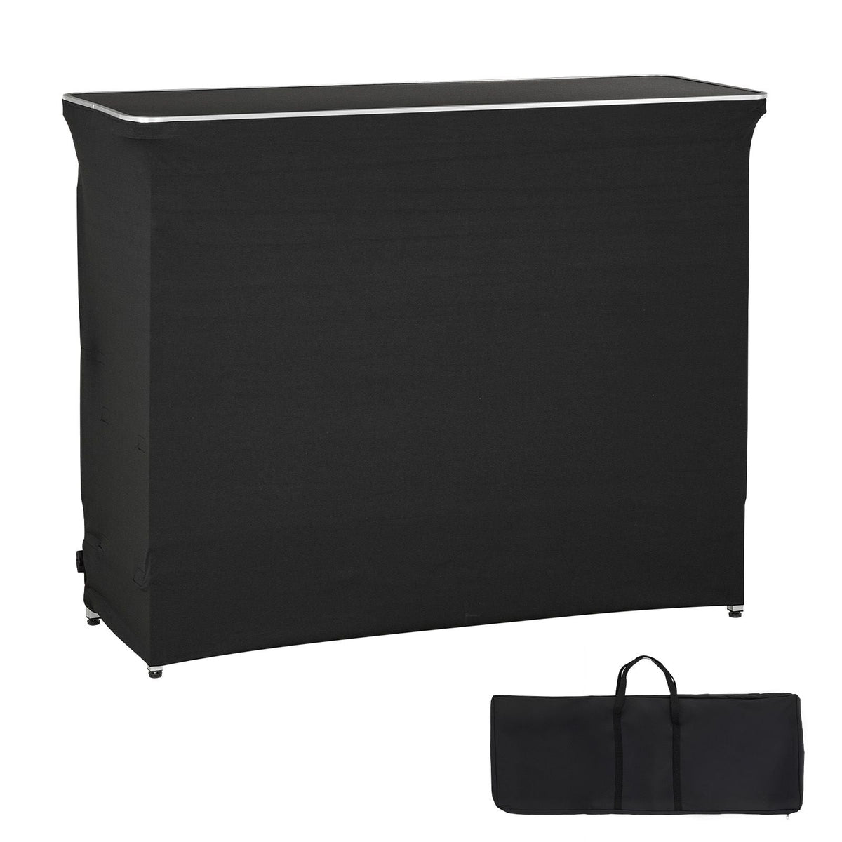Folding Portable Bar Table, 43.5 x 15.4 x 39.8 in, with Carry Bag, 2 Storage Shelves, and Detachable Skirt, Quick and Easy Setup, Foldable Mobile Bartending Station for Events, Party, Tradeshow