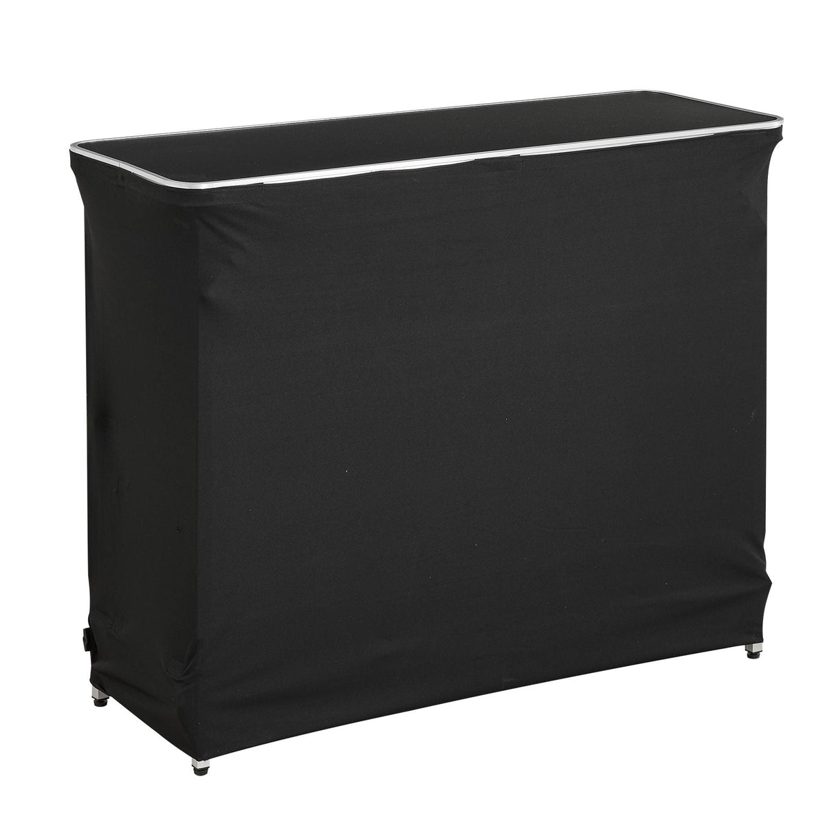 Folding Portable Bar Table, 43.5 x 15.4 x 39.8 in, with Carry Bag, 2 Storage Shelves, and Detachable Skirt, Quick and Easy Setup, Foldable Mobile Bartending Station for Events, Party, Tradeshow
