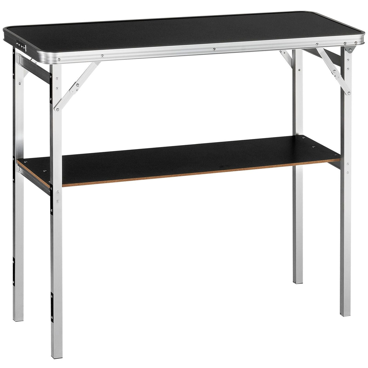 Folding Portable Bar Table, Tradeshow Podium Table for Indoor, Outdoor, Party, Picnic, Exhibition, Includes Carrying Case, Storage Shelf and Black Skirt, 38.39" x 15.16" x 34.25"