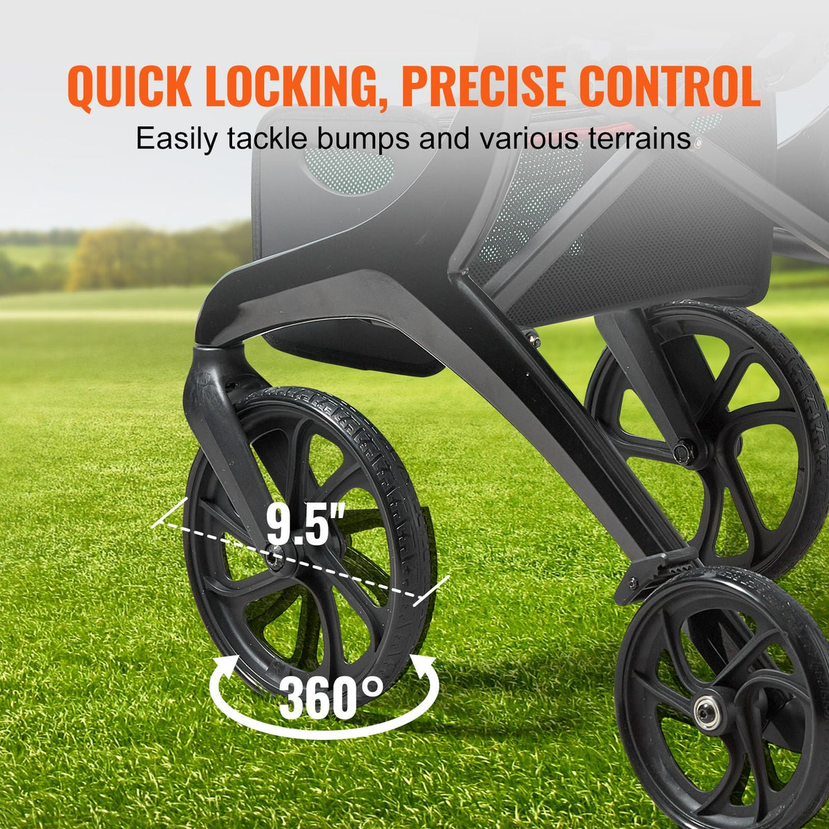 Folding Rollator Walker for Seniors and Adults, Lightweight Aluminum Rolling Walker with Seat and Adjustable Handle, 4-Wheel Outdoor Mobility Walker with Spacious Storage Bag, 300LBS Capacity