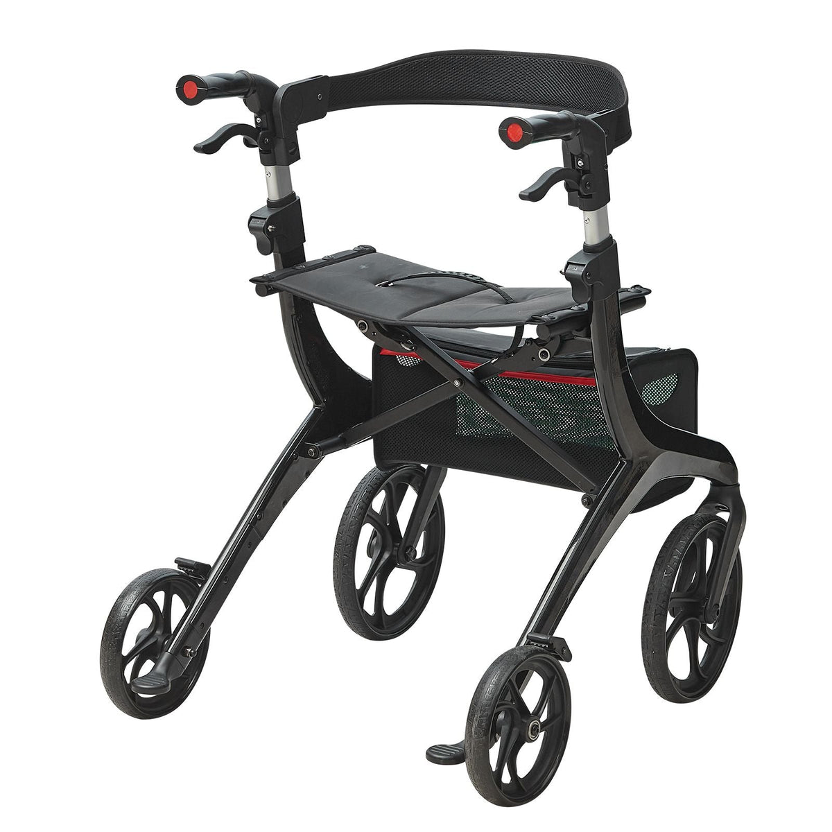 Folding Rollator Walker for Seniors and Adults, Lightweight Aluminum Rolling Walker with Seat and Adjustable Handle, 4-Wheel Outdoor Mobility Walker with Spacious Storage Bag, 300LBS Capacity
