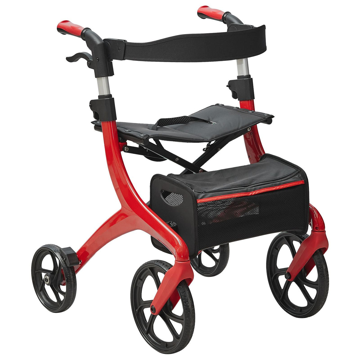 Folding Rollator Walker for Seniors and Adults, Lightweight Aluminum Rolling Walker with Seat and Adjustable Handle, 4-Wheel Outdoor Mobility Walker with Spacious Storage Bag, 300LBS Capacity