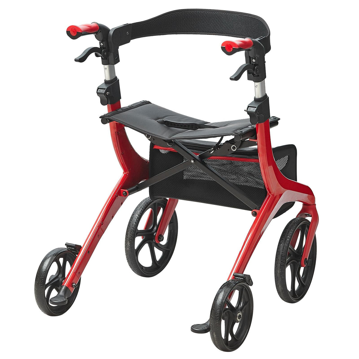 Folding Rollator Walker for Seniors and Adults, Lightweight Aluminum Rolling Walker with Seat and Adjustable Handle, 4-Wheel Outdoor Mobility Walker with Spacious Storage Bag, 300LBS Capacity