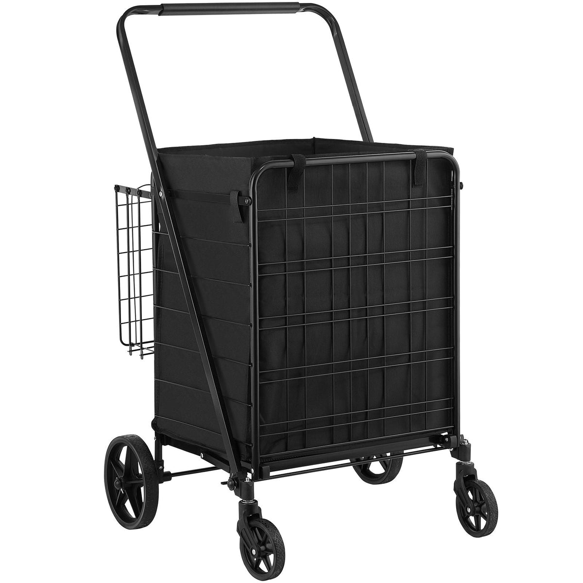 Folding Shopping Cart with Removable Waterproof Liner, 210LBS Large Capacity Jumbo Grocery Cart with Dual Basket, 360° Swivel Wheels, Dense Metal Mesh Base, Heavy Duty Utility Cart for Shopping