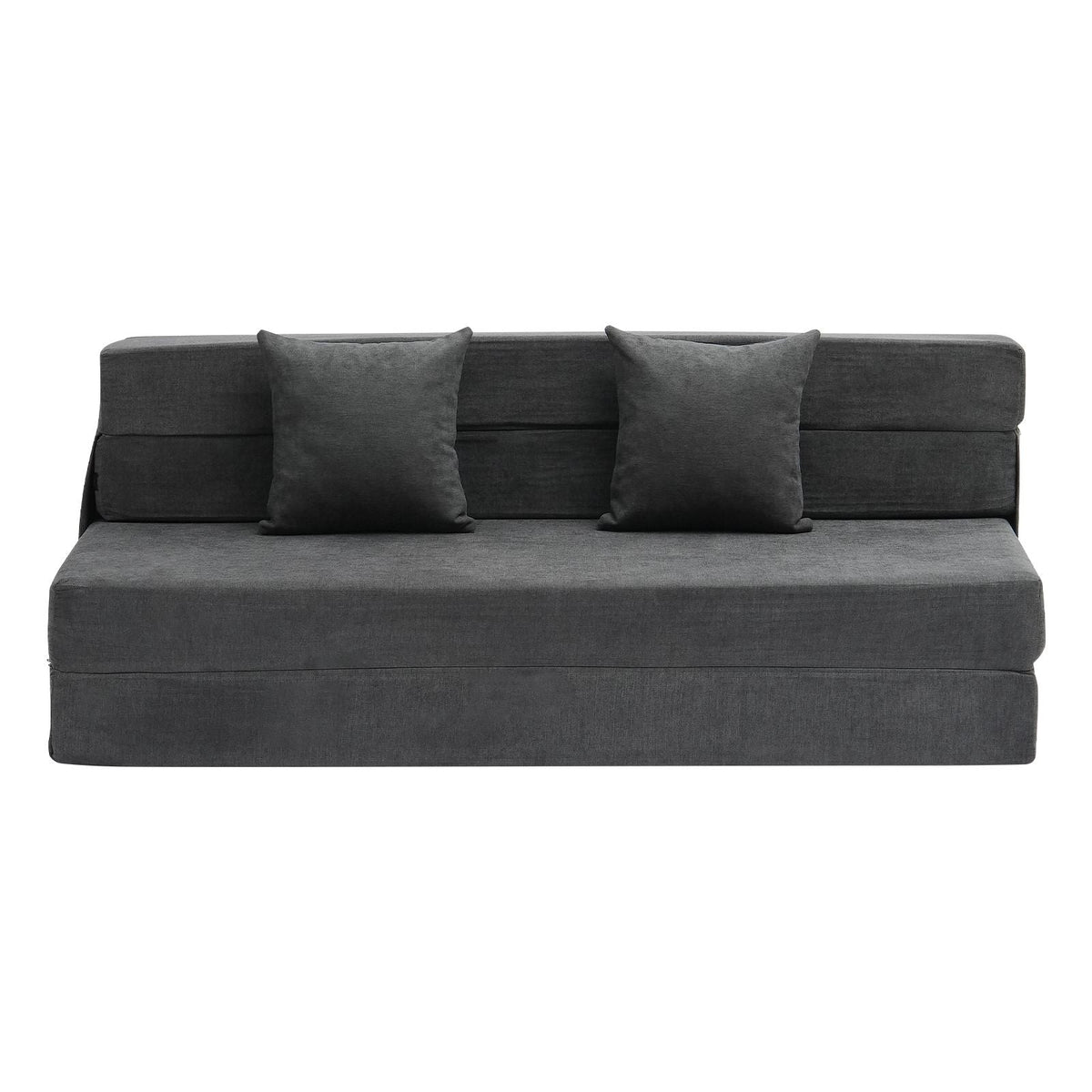 Folding Sofa Bed, 3-in-1 Foldable Couch Bed with 2 Pillows and Washable Cover, 25D High Density Memory Foam Convertible Sleeper Chair Bed, Futon Couch for Living Room, Bedroom, Dark Grey(Queen)