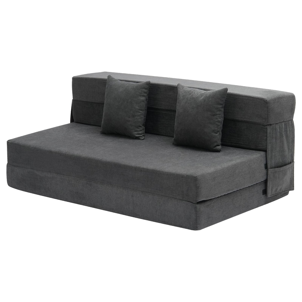 Folding Sofa Bed, 3-in-1 Foldable Couch Bed with 2 Pillows and Washable Cover, 25D High Density Memory Foam Convertible Sleeper Chair Bed, Futon Couch for Living Room, Bedroom, Dark Grey(Queen)