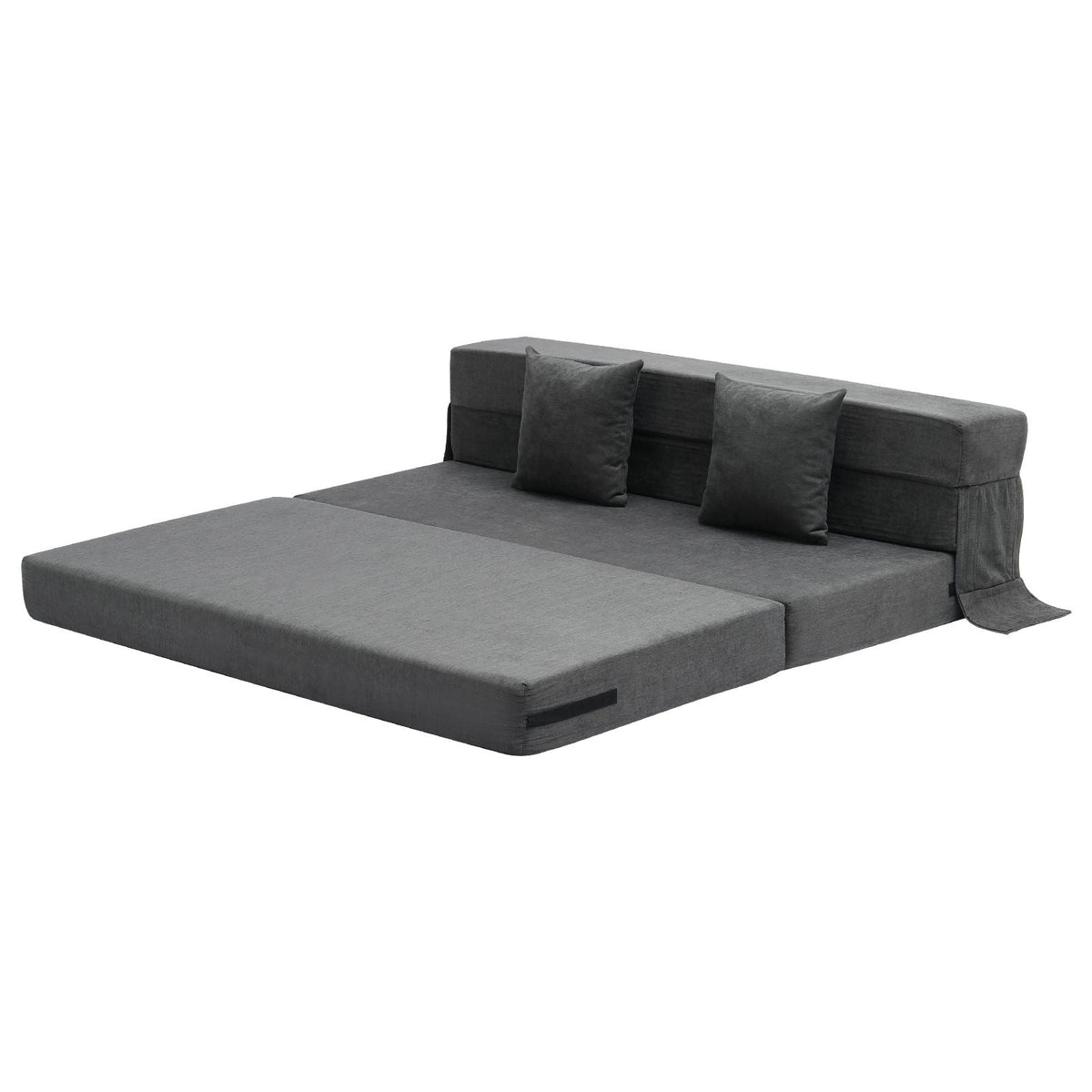 Folding Sofa Bed, 3-in-1 Foldable Couch Bed with 2 Pillows and Washable Cover, 25D High Density Memory Foam Convertible Sleeper Chair Bed, Futon Couch for Living Room, Bedroom, Dark Grey(Queen)