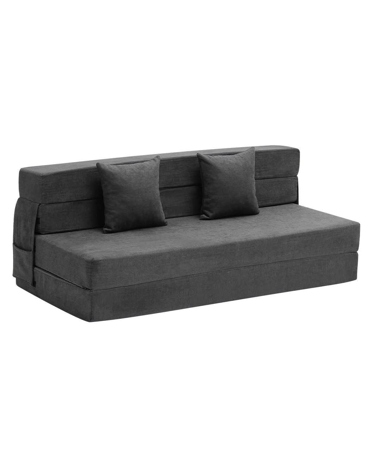 Folding Sofa Bed, 3-in-1 Foldable Couch Bed with 2 Pillows and Washable Cover, 25D High Density Memory Foam Convertible Sleeper Chair Bed, Futon Couch for Living Room, Bedroom, Dark Grey(Queen)