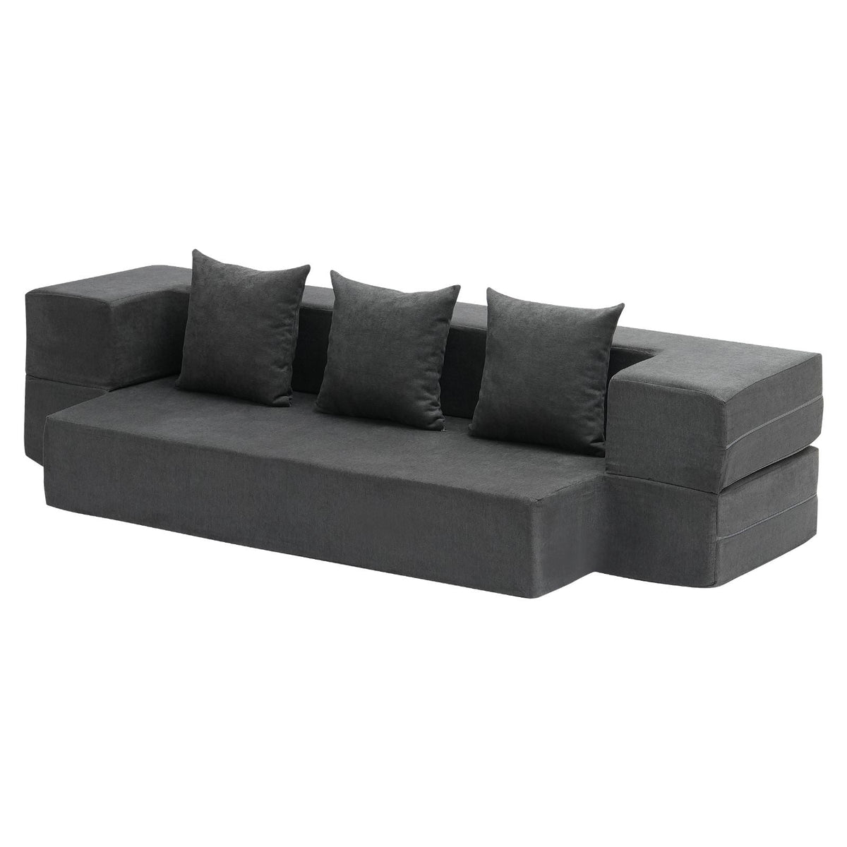 Folding Sofa Bed, 3-in-1 Foldable Couch Bed with 3 Pillows and Washable Cover, 25D High Density Memory Foam Convertible Sleeper Chair Bed, Futon Couch for Living Room, Bedroom, Dark Grey(Twin)