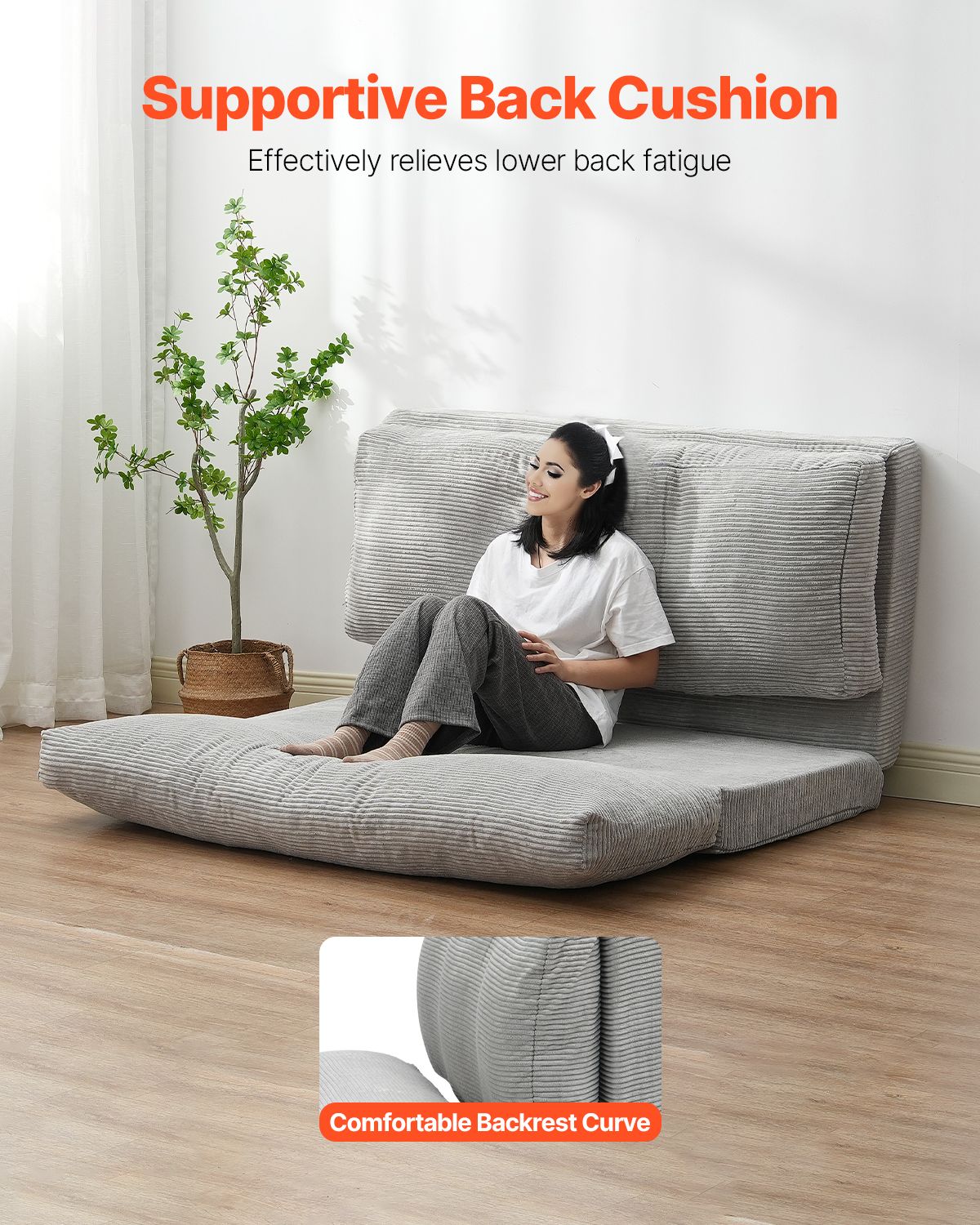 Folding Sofa Bed, 3-in-1 Foldable Couch Bed with Washable Cover, 25D High Density Memory Foam Convertible Sleeper Chair Bed, Futon Couch for Living Room, Bedroom, Guest, Light Grey(Full)