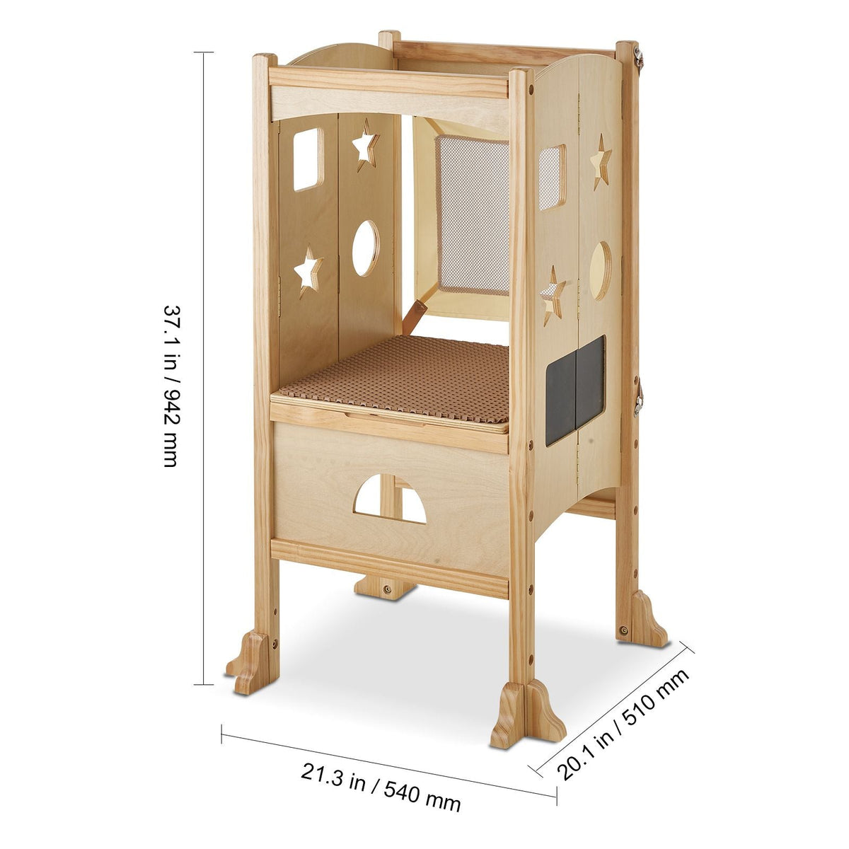 Folding Step Stool for Toddlers, Adjustable 3-Height Kids Kitchen Step Stool, Solid Wood Children's Learning Tower with Safety Guard, Versatile for Kitchen, Bedroom, Bathroom
