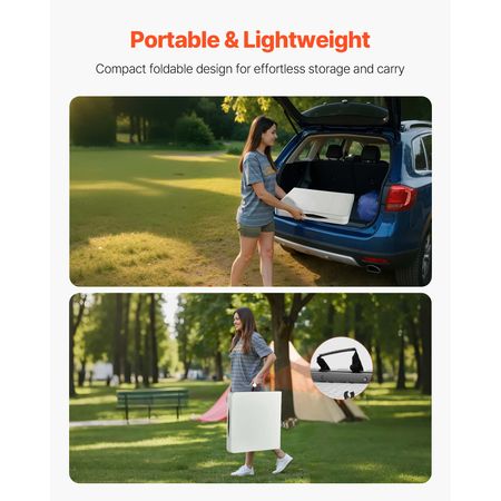 Folding Table, 4 Ft Heavy Duty Portable Fold-in-Half Utility Table, Indoor Outdoor Plastic Rectangle Table with Adjustable Height and Built in Handle, for Party, Dining, Picnic, Camping, White